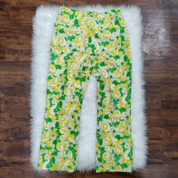 ZARA Retro 70s Green Yellow Paisley Print High Waist Pants Women's Size Medium - Picture 3 of 15